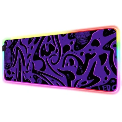 Image de RGB Tapis de Souris Gaming Grand XXL 800x300x4mm 14 Modes d&#039;éclairage LED Lumineuse Mouse Pad Rétroéclairage pour Gamer Clavier PC, Géométrie Violette