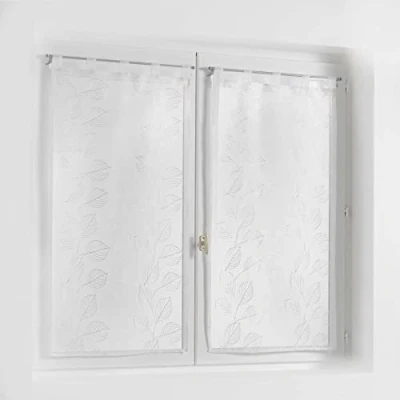 Image de douceur d&#039;intérieur, Paire Droite à Passants (2 x 60 90 cm) Edenia Blanc, Voile Sablé Brodé
