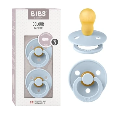 Image de Tétine BIBS Colour. Lot de 2 sucettes. Sans bisphénol A, Téterelle ronde. Latex caoutchouc naturel, Fabriqué au Danemark, Taille 3 (plus 18 mois), Baby Blue