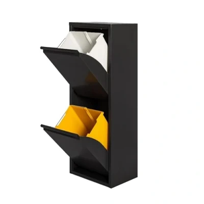Image de WELL HOME MOBILIARIO &amp; DECORACIÓN Poubelle et recyclage métallique à 2 compartiments, x 17 l (34 L) Noir mat