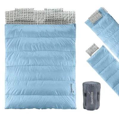 Image de Skandika Sac de Couchage Iceland Double 2 Personnes 3 Saisons, Coton, Oreiller, 220 x 150 cm, utilisable comme Individuel Adulte rectangulaire