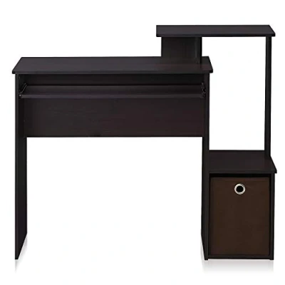 Image de Furinno Econ Multipurpose Home Office Computer Bureau d&#039;Écriture Informatique W/Bin, Dark Walnut, Bois, Noyer Foncé, One Size