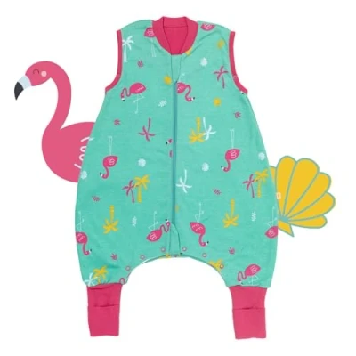 Image de schlummersack Slumbersac gigoteuse à pieds été pour bébé 1.0 Tog 80 cm légère et douce, Flamant Turbulette avec ouvertures aux jambes coton 100% bio, taille 90 cm, &amp; printemps