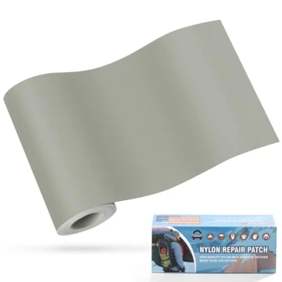 Image de Patchs autocollants en nylon, OAZ 10x160cm patch de réparation imperméable autocollant, nylon autocollant Gris clair, pour tentes, doudoune, sac couchage, à mainmain