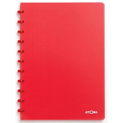 Image de Atoma Cahier A4 à Anneaux Quadrillé 5x5mm avec Marge 72 Feuilles Détachables (144 Pages) Couverture en Polypropylène Recyclable Rouge Transparent