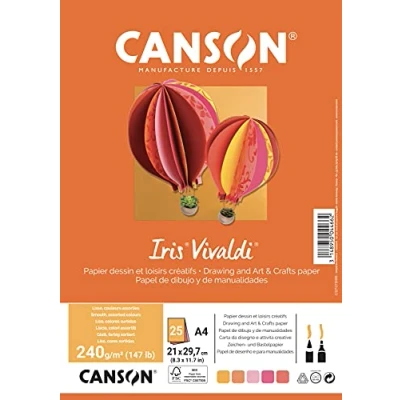 Image de CANSON Iris Vivaldi Paquet 25 feuilles de papier couleur A4 240g/m² Assortiment jaune/rose/rouge