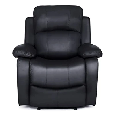 Image de Bravich Fauteuil de luxe inclinable en cuir reconstitué avec accoudoirs et repose pieds Noir 96 x 93 97 cm