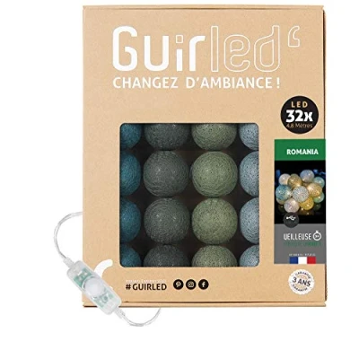 Image de GuirLED Guirlande lumineuse boules coton LED USB Veilleuse bébé 2h Adaptateur secteur double 2A inclus 3 intensités 32 3.2m Romania