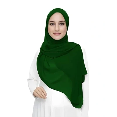Image de Lina &amp; Lily Écharpe Hijab pour Femme Musulmane en Mousseline Rectangles, Tissu Léger et Fluide (Vert Émeraude)