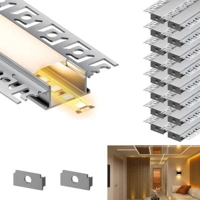 Image de KOSOOM Profil LED, 16 x 2 mètres, pour Bandes encastré avec Couvercle Mat Anti poussière, Largeur maximale de la Bande LED 20 mm, Dimensions 28 13,8 mm.