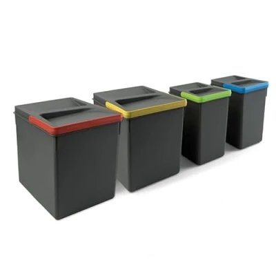 Image de Emuca Poubelles pour tiroir de cuisine avec couvercle anti odeurs, Compartiments Recyclage Base à Couper, H 266 mm (2 x 15 L + 2 x7 L), Plastique gris anthracite