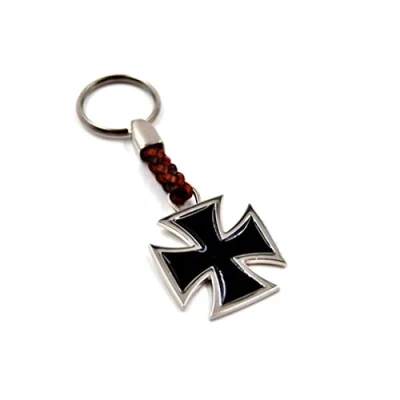 Image de ClaroSchmuck Porte clés en métal épaisseur 2 mm Bracelet cuir synthétique Longueur totale : env. 9 à 11 cm, Croix de fer., taille unique