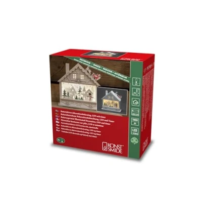 Image de Konstsmide 3276 210 Figurine LED en Bois « Maison », Blanc, minuterie 6H, 4 diodes Blanches Chaudes, alimentées, intérieur, 2 Piles AAA 1,5 V (Non Compris)
