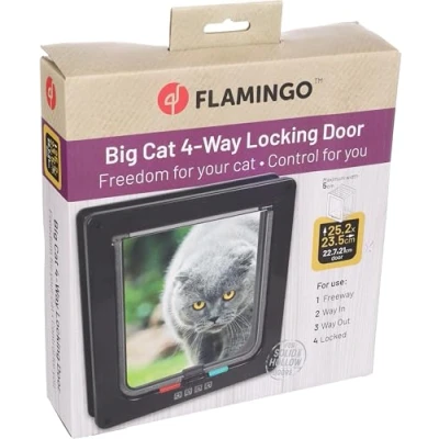 Image de Flamingo chatière pour Chat avec 4 Positions Vego Noir 25,2x23,5x4,9cm Convient Les Gros Chats Battant Transparent Silencieux Fermeture magnétique