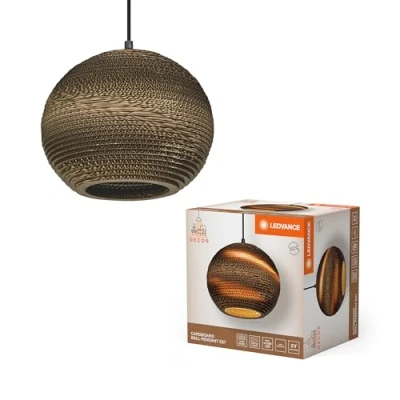 Image de LEDVANCE Decor Cardboard Ball marron en carton ondulé, légère, E27, diamètre 260 mm, abat jour matériau recyclé, durabgrâce à une source lumineuse remplaçable, facià installer
