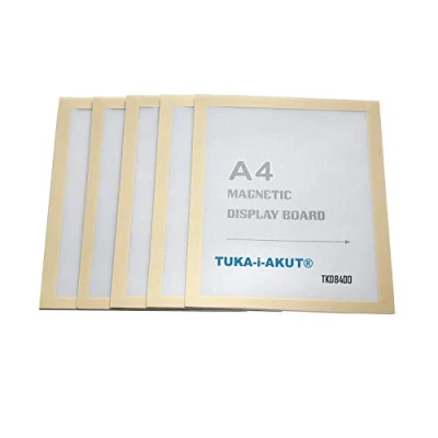 Image de TUKA i AKUT 5x A4 Cadre d&#039;affichage Magnétique, Adhésif pour Signe Enseignes, Pochette d&#039;information Fermeture Murs et Fenêtres, Sachet de 5 Couleur Or, TKD8400