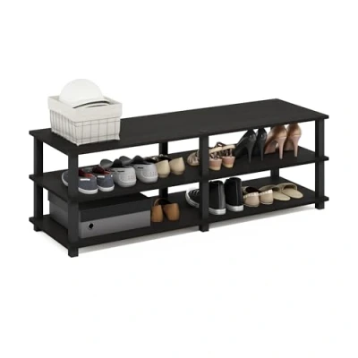 Image de Furinno 14038EX/BK Turn S Tube No Tools Rack de Rangement à 3 Niveaux pour Chaussures, Espresso/Noir, Bois dense, One Size