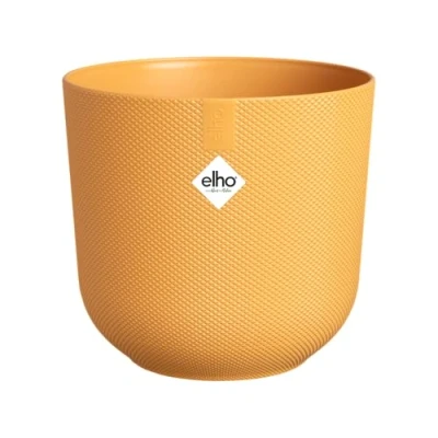 Image de Elho Jazz Round Ø 16cm Pot de Fleurs d&#039;Intérieur Plastique 100% Recyclé Structure Unique 16.5 x H 15.3 cm Jaune/Jaune Ambré