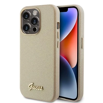 Image de Étui Guess pour iPhone 15 Pro Max 6.7 or étui rigide Glitter Glossy Script Neuf