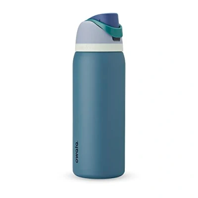 Image de Owala FreeSip Bouteille d&#039;eau isotherme en acier inoxydable avec paille, sans BPA, idéale pour les voyages, 1,2 l, denim