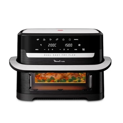 Image de Moulinex Easy Fry Dual Flex, air fryer, Grand tiroir de 9L, Double zone, Séparateur amovible, jusqu&#039;à 8personnes, 7programmes intuitifs, EZ9228F0, noire