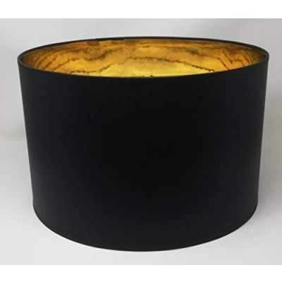 Image de 40 cm Tambour Abat jour, Fait à la Main, Tissu Noir Doublure dorée, pour Plafond, Suspension, Table Lampe