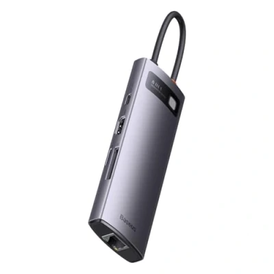 Image de Baseus StarJoy Multiport 8 in 1 USB C Hub: HDMI, 3 3.0, Gigabit Ethernet, SD/TF Card Reader, PD Charging Grey