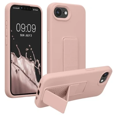 Image de kwmobile Coque Compatible avec Apple iPhone 16e Housse Support Doigt en TPU Silicone Protection Fonction Rose Ancien