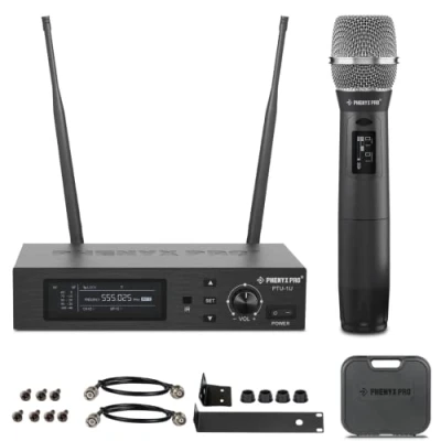 Image de Phenyx Pro Système de Micro sans Fil True Diversity avec 1000 canaux réglables, Microphone Professionnels Balayage Automatique, UHF micros Karaoke pour Le Chant, la scène(PTU 1U)
