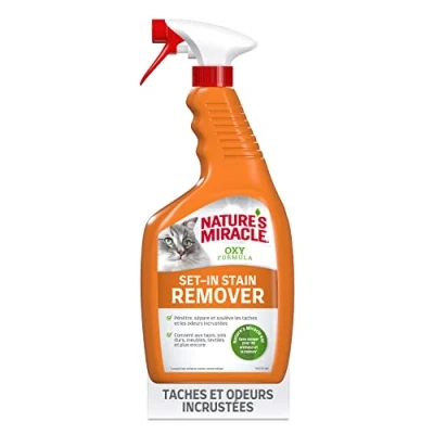 Image de Nature’s Miracle Set In Stain Remover Solution en Spray conçue pour les taches et odeurs de chat profondément incrustées Formule à l’Oxygène Actif Multi surfaces Parfum Orange 709 ml