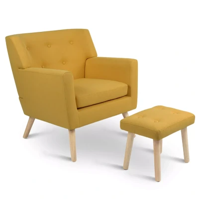 Image de Fauteuil scandinave LIV avec repose pieds en tissu jaune