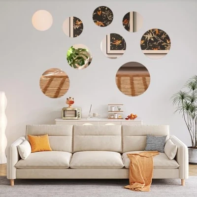 Image de Naapesi 9 Pièces Miroir Rond Autocollant, Acrylique Adhésif Autocollant Mural, Petit Miroir, Adhesif Miroirs Muraux Stickers pour la Maison Salon Chambre
