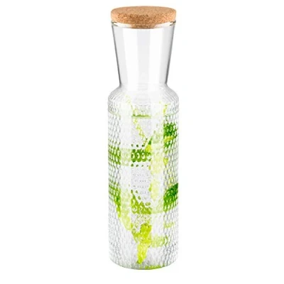 Image de APS Carafe en Verre Dots, à Eau Verre, Transparente avec Couvercle liège, Hauteur 27 cm, Volume 0,7 l