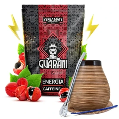 Image de Yerba Mate Set Guarani Energia Caffeine + 500g Tasse à Calebasse 350 ml Bombilla