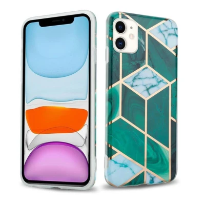 Image de Coque pour Apple iPhone 11 en Marbre Or Blanc Vert Foncé No. 6 Housse de protection Étui silicone TPU avec motif mosaïque Neuf