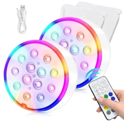 Image de HOSPAOP Lumières LED sous marines rechargeables pour piscine, étanches IP68 avec télécommande RF, USB, minuterie, 13 RGB éclairage de spa, aquarium, étang, vase, fête Lot 2