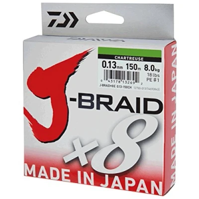Image de Daiwa J Braid 8 0.42mm, 46,5kg/103,0lbs, 300m Chartreuse, Ligne de pêche tressée Ronde