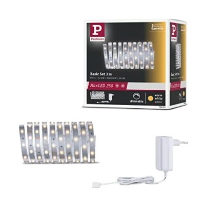 Image de Paulmann 79852 LED MaxLED 250 kit de Base 3 m Blanc Chaud IP20 INCL. 1x12 Watts Argent Strip Bande Lumineuse 2700 K, Matière Plastique, 12 W, Cavalier, 3m