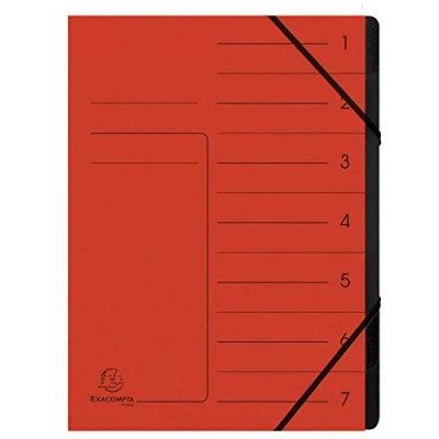 Image de Exacompta Réf. 540705E 1 trieur dos agrafé avec élastiques couverture imprimée en carte lustrée et intérieur recyclée noire 7 compartiments dim 24,5x 32 cm A4 couleur rouge