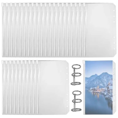 Image de 30 Pièces Pochettes Classeur A6, 6 Trous Pochette Plastique,Transparente Imperméable Dossiers à Glissière, Transparent Budget Binder A6,Enveloppe pour Documents Cartes Photos