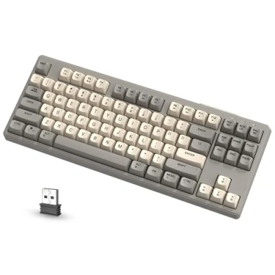 Image de ATTACK SHARK M87 Clavier De Jeu 80% sans Fil, 87 Touches TKL RGB, Sensation Mécanique SA PBT, Bluetooth/2,4 Ghz Double Mode, Batterie 4000 Mah pour Mac/Win, Bureau/Jeu Silencieux Gris Crème