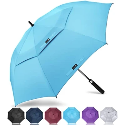 Image de ZOMAKE Grand Parapluie De Golf XXL Parapluies Grande Taille 2 3 Personnes Anti Tempete Extra Large Automatique Umbrella Double Canopée Homme Femme(Bleu Clair)