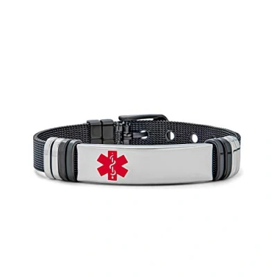 Image de Bracelet D&#039;Identification Médicale Unisexe Personnalisé Et Gravable Avec Boucle De Ceinture En Émaille Pour Hommes Femmes Noir Acier Inoxydable Ajustable