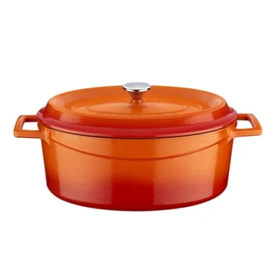 Image de Lava Signature Cocotte ovale en fonte émaillée 11,4 L, orange épicé