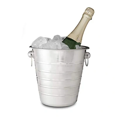 Image de relaxdays 10020845 Champagne argenté avec poignées Seau à Bouteilles de vin INOX Bar Mariage diamètre 21,5 cm, 20,5 x