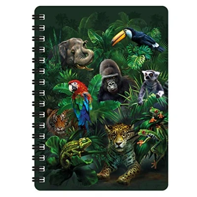 Image de 3D LiveLife Bloc note Amis de la Jungle Deluxebase. Carnet à Spirale A6 Art Lenticulaire pages vierges en papier recyclé. Illustrations sous licence l&#039;artiste renommé Tami Alba