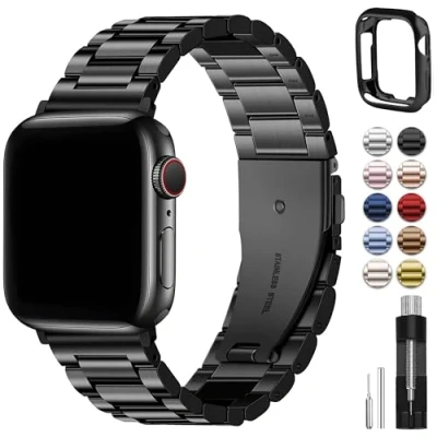 Image de Fullmosa Compatible avec Bracelet apple Watch 38mm/40mm/41mm,en Acier INOX pour Se 2 Series8,Series7,Series 6,Series 5,Series 4/3/2/1(Noir,38mm/40mm/41mm)