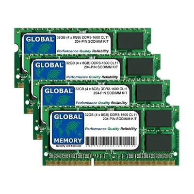 Image de GLOBAL MEMORY 32Go (4 x 8Go) DDR3 1600MHz PC3 12800 204 PIN SODIMM MÉMOIRE RAM KIT pour Intel iMac 27 Pouces (Fin 2012 Fin 2013)