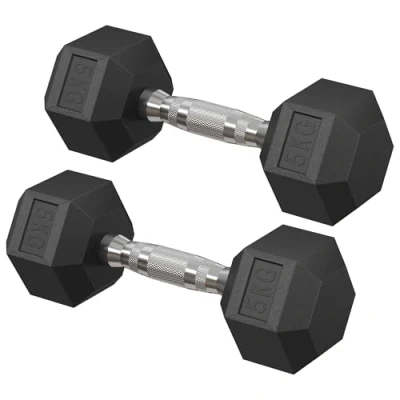 Image de SONGMICS Ensemble d&#039;Haltères, de 2 Haltères Hexagonaux, Poids Total 10 kg, Adapté à l&#039;Entraînement, la Musculation, l&#039;Haltérophilie Domicile, Salle Sport, Noir d’Encre SYL050B01