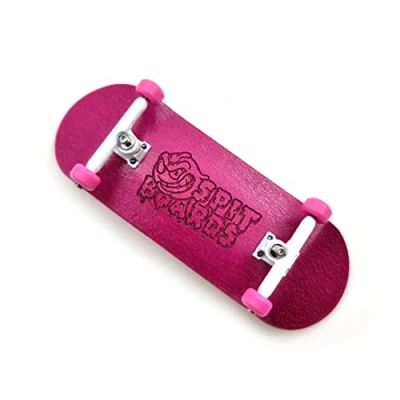 Image de SPITBOARDS 34 mm Fingerboard Complete Wood Pro Set Up (pré assemblé, 5 couches), Trucks, Roues à roulement CNC, Bande d&#039;adhérence en mousse, (Planche : rose, Trucks Blanc, rose)